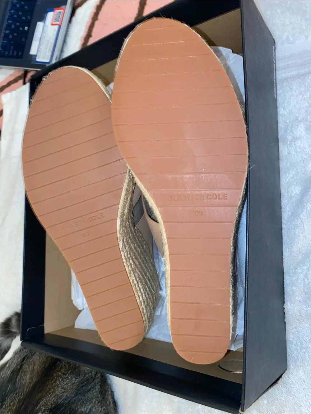Kenneth Cole New York Blush Leather Espadrille Wedge Sandals